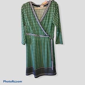 Max Studio Green Geo Wrap Dress